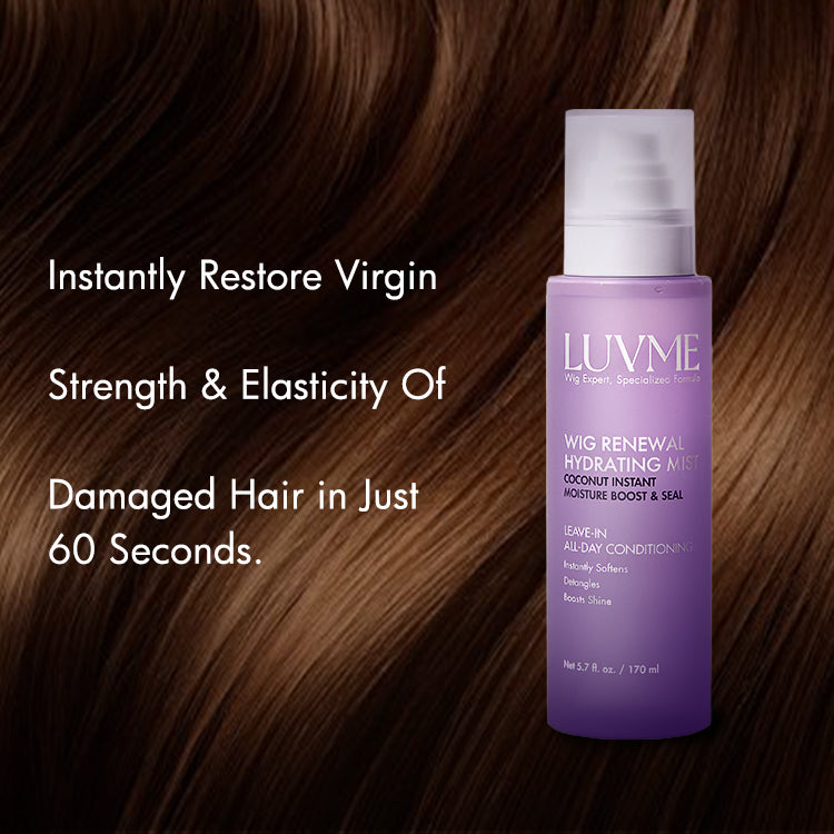 Luvme Hair Wig Renewal Hydrating Mist spray for all-day hydration and leave-in conditioning on a wig or hair extensions.