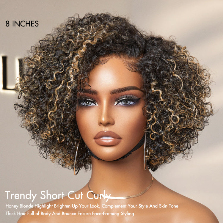 Weekly Special | Trendy Short Cut Curly Minimalist HD Lace Glueless Side Part Wig 100% Human Hair-04