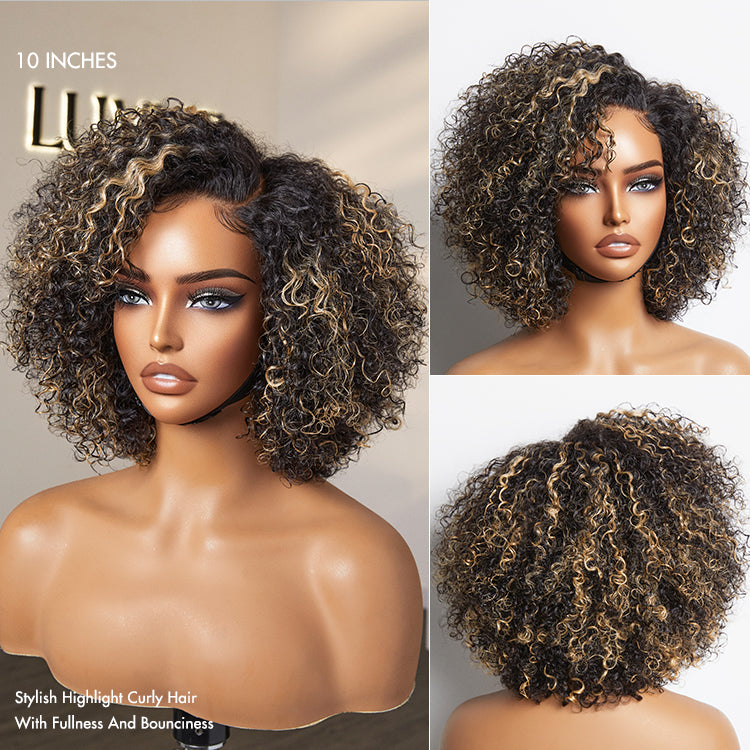 Weekly Special | Trendy Short Cut Curly Minimalist HD Lace Glueless Side Part Wig 100% Human Hair-07