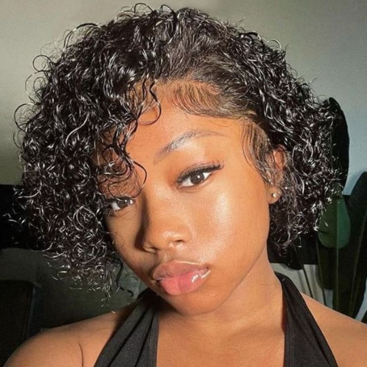 Exclusive Sale | Slicked-Back Short Cut Curly Glueless 13x4 Lace Front Wig 100% Human Hair-02