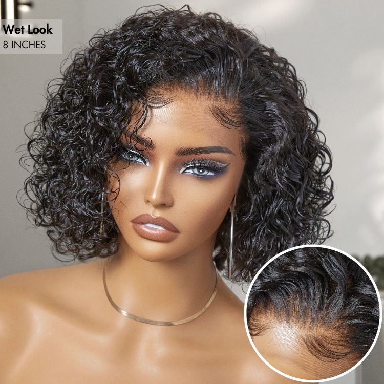 Exclusive Sale | Slicked-Back Short Cut Curly Glueless 13x4 Lace Front Wig 100% Human Hair-03