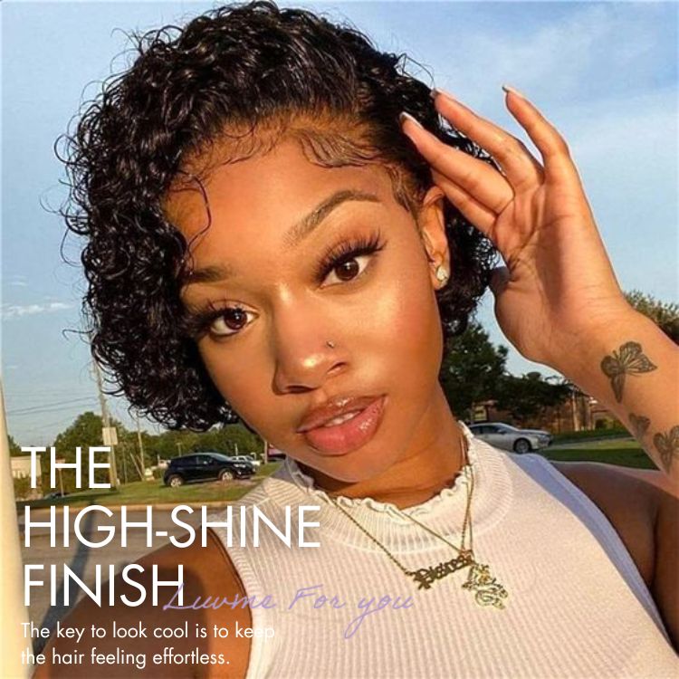 Exclusive Sale | Slicked-Back Short Cut Curly Glueless 13x4 Lace Front Wig 100% Human Hair-04