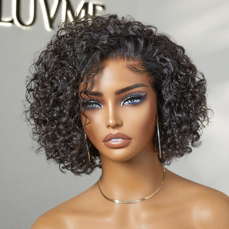 Slicked-Back Short Cut Curly Glueless 13x4 Lace Front Wig 100% Human Hair