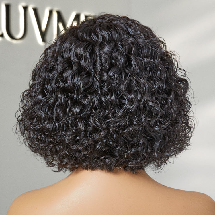 Exclusive Sale | Slicked-Back Short Cut Curly Glueless 13x4 Lace Front Wig 100% Human Hair-07