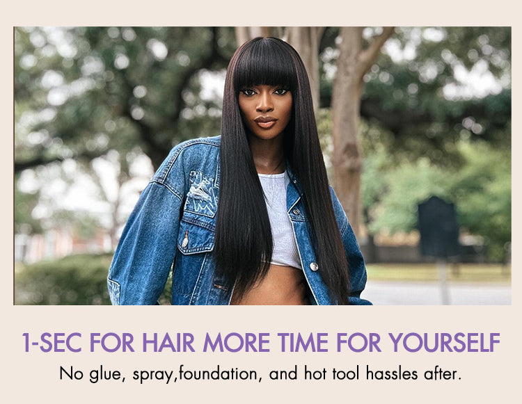 Crazy Wednesday | Breathable Cap Yaki Straight Ultra Natural Minimalist Lace Long Wig with Bangs-13