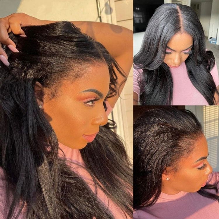 Luvme 13x4 HD lace frontal wig featuring natural yaki straight hair, glueless design, free parting, and 13x4 lace closure.