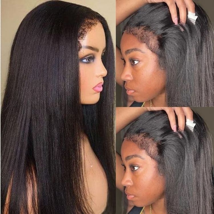 Luvme 13x4 HD lace frontal wig with natural yaki straight texture, glueless design, free parting, and 4C edges.