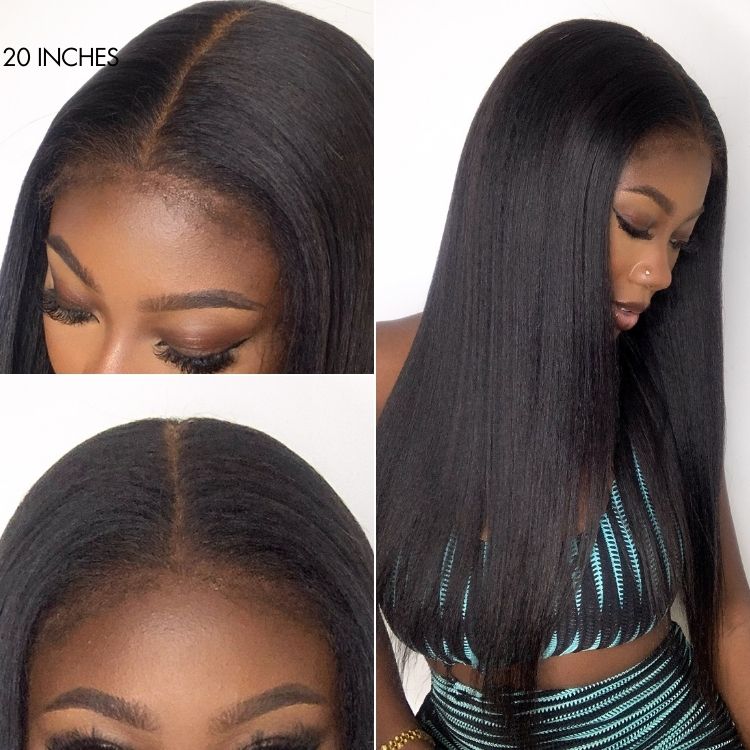 Luvme 13x4 HD lace frontal wig with natural yaki straight texture, free parting, glueless design, and lightweight lace closure.