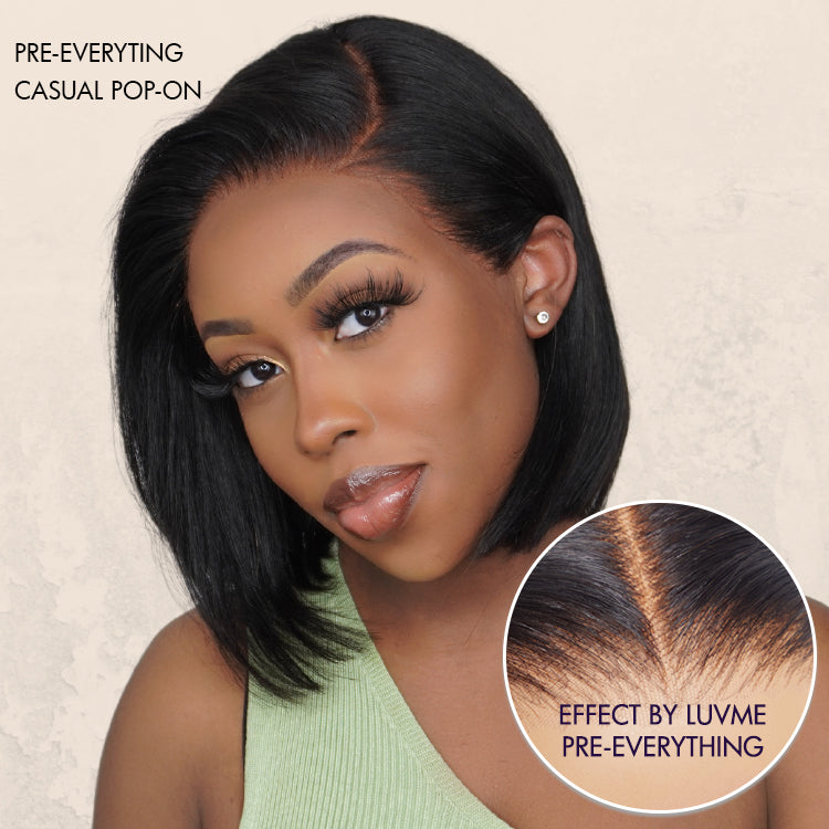 PreMax Wigs | Super Natural Hairline Silky Blunt Cut Bob Glueless 13x4 Frontal Lace Human Hair Short Wig Pre-Cut Lace-17
