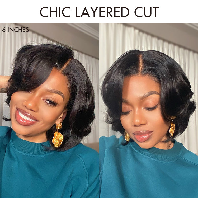 1 SEC INSTALL WIG | Elegant Boss Vibe Short Pixie Cut Natural Black / Ombre Brown Glueless Minimalist HD Lace Wig Ready to Go