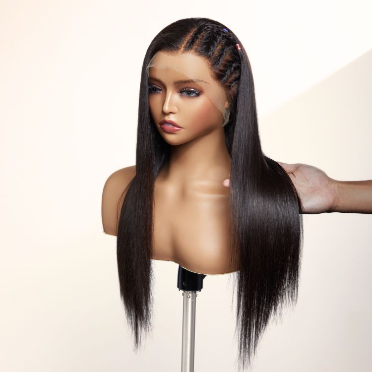 PreMax Wigs | 200% Density Natural Black Left Side Braids Straight 13x4 Frontal HD Lace Long Wig  - US Only-06