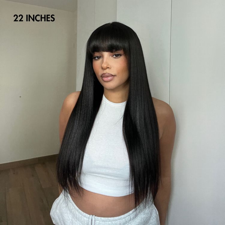 Breathable Cap Yaki Straight Ultra Natural Minimalist Lace Long Wig with Bangs