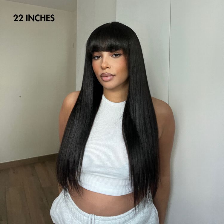 Breathable Cap Yaki Straight Ultra Natural Minimalist Lace Long Wig with Bangs-13