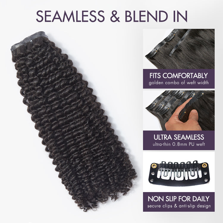 Full Kinky Curly Seamless Clip in Human Hair Extensions Hair Pieces 135g 9pcs / 7pcs with Free Gift