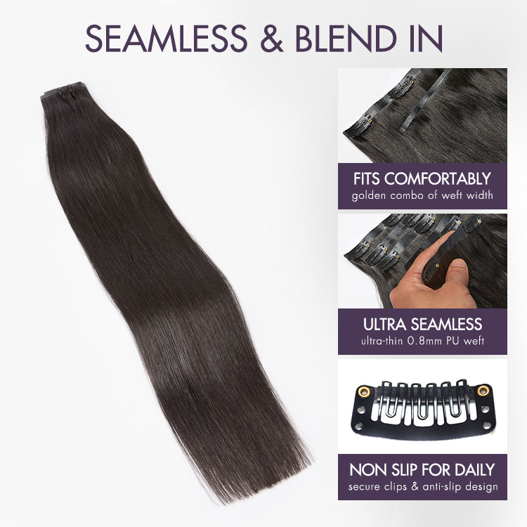 Luvme Hair Ultra Natural Seamless Yaki Straight clip-in hair extensions, 9pcs, real human hair, with free gift, 135g.