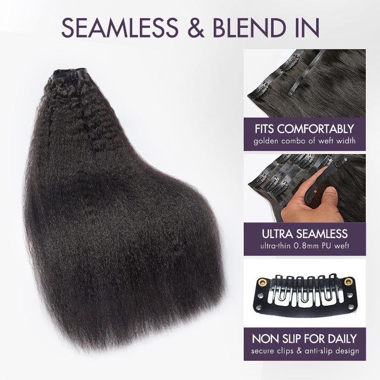 Kinky Straight Seamless Clip In Human Hair Extensions display picture 3