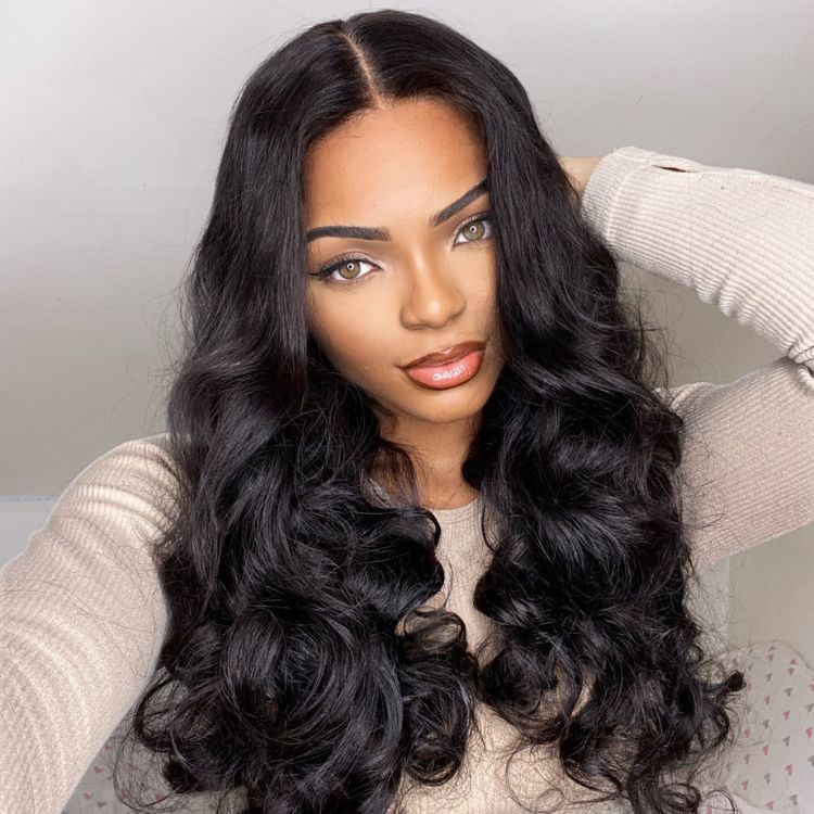 Luvme Hair 180% Density | Natural Black Loose Body Wave 5x5 Closure HD Lace Glueless Mid Part Long Wig | Large & Small Cap Size