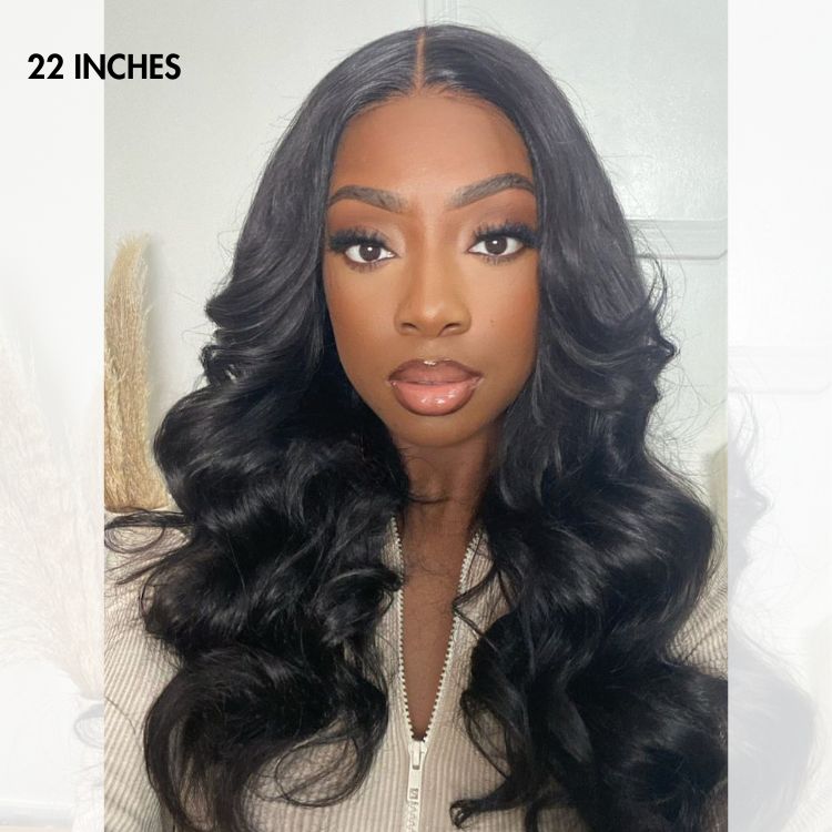 Luvme Hair 180% Density | Natural Black Loose Body Wave 5x5 Closure HD Lace Glueless Mid Part Long Wig | Large & Small Cap Size-09