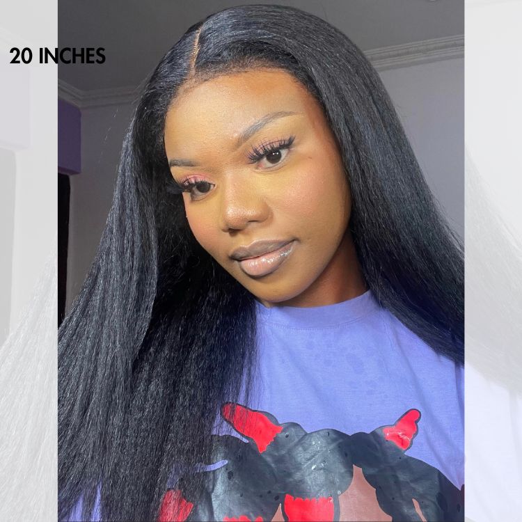 Luvme 5x5 closure wig with natural black kinky straight edges, glueless long human hair wig for a realistic look.