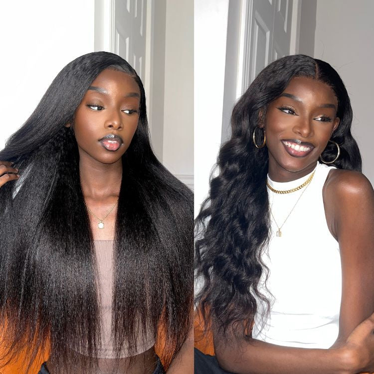 Natural Kinky Straight Glueless 5x5 / 13x4 HD Lace Long Wig 100% Human
