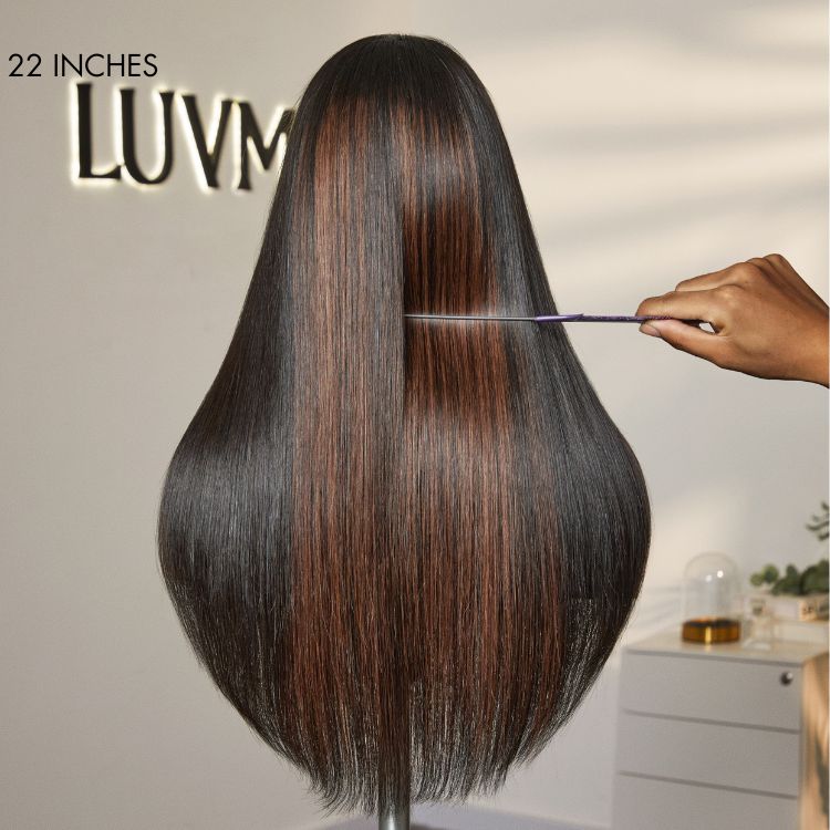 Luxurious Combo Color Highlights Layered Silky Straight Glueless 5x5 Closure Lace Long Wig