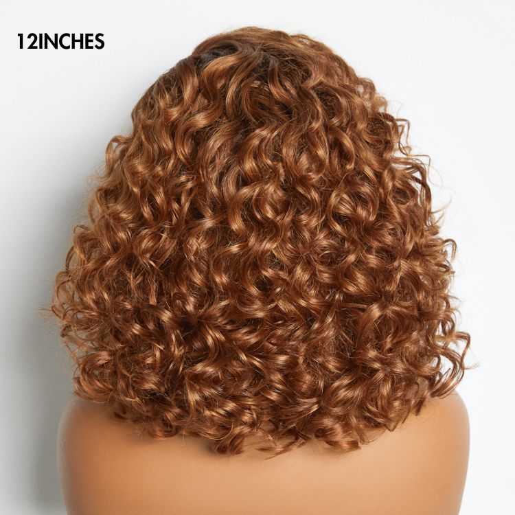 Ginger Ombre Bouncy Curly Glueless Minimalist HD Lace Short Wig 100% Human Hair