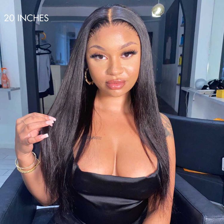 Luvme 180% density silky straight glueless 13x4 frontal lace long wig, pre-plucked, with natural hairline and smooth finish.