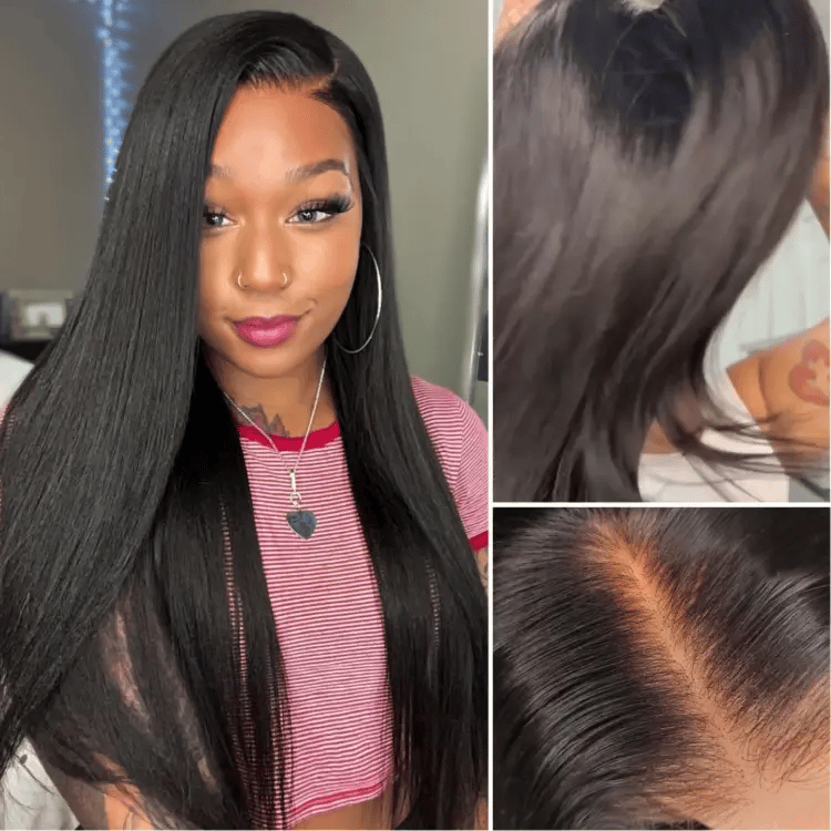 Yaki straight ear-to-ear glueless 13x5 frontal HD lace C part wig