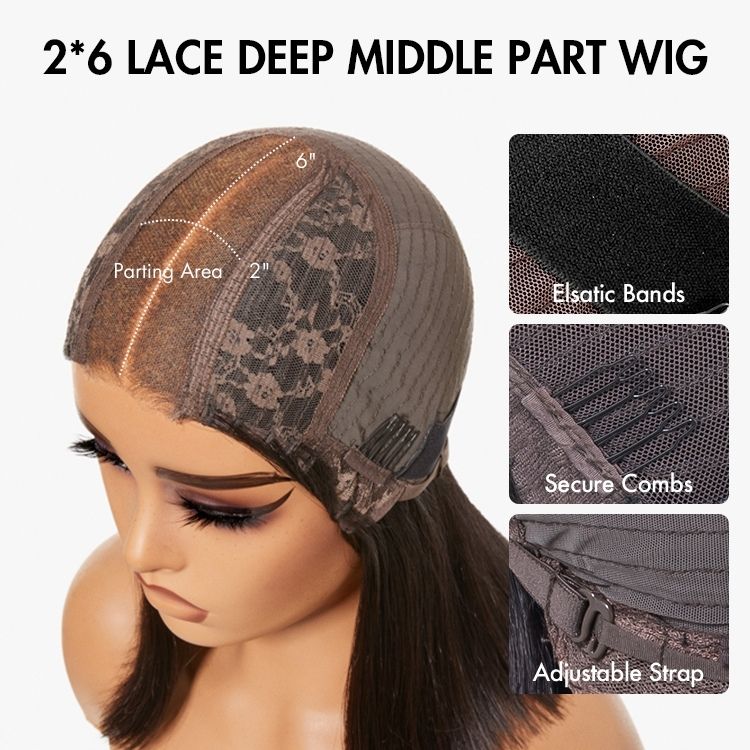 1 SEC INSTALL WIG | Deep Middle Part Blunt Cut Bob Glueless 2x6 Closure Invisible HD Lace Wig