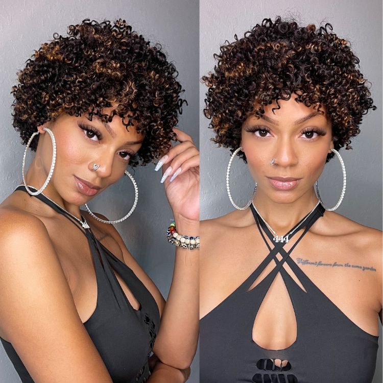 Dark Red / Blonde Highlights / Natural Black Afro Curls Glueless Ready to Go Wig Beginner Friendly - US Only-07