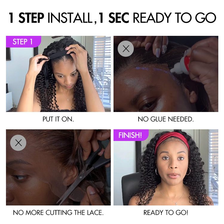 Luvme Wet and Wavy water wave headband wig with long, glueless design, natural water wave texture, and comfortable headband style.