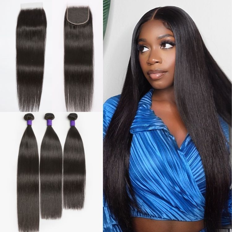 Upgraded Brazilian Hair | 3 Bundles with 5x5 HD Lace Closure Virgin Straight Hair-01