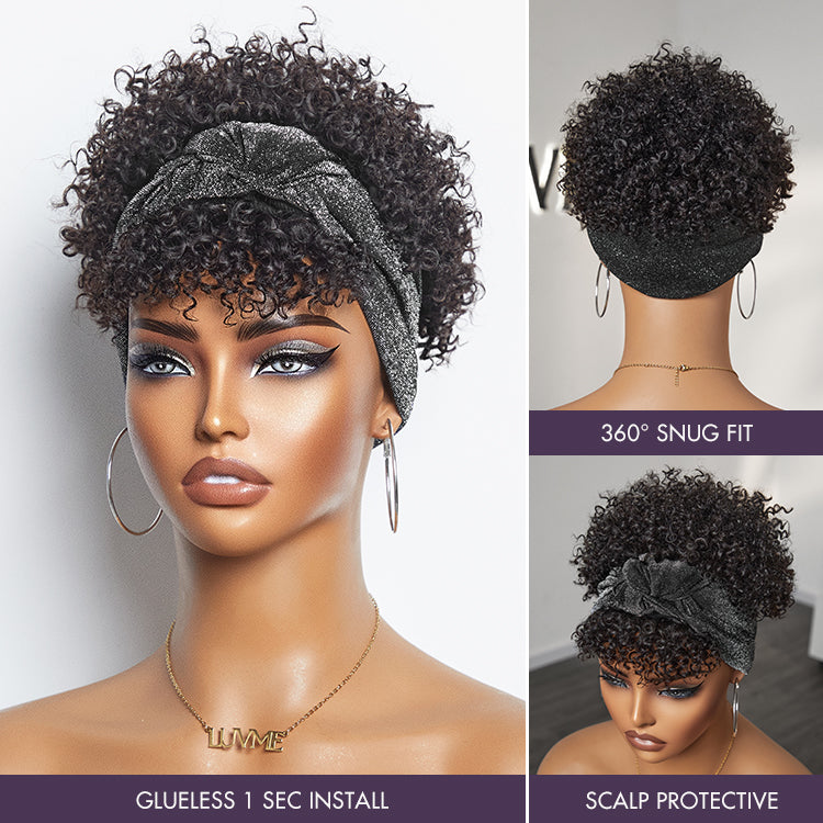 Special Deal | Throw On & Go Glueless Afro Headband Short Curly Wig with Detachable Bangs-04
