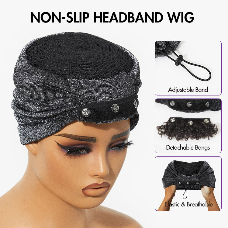 Special Deal | Throw On & Go Glueless Afro Headband Short Curly Wig with Detachable Bangs-07