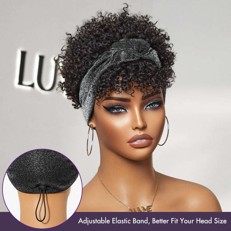 Special Deal | Throw On & Go Glueless Afro Headband Short Curly Wig with Detachable Bangs-06