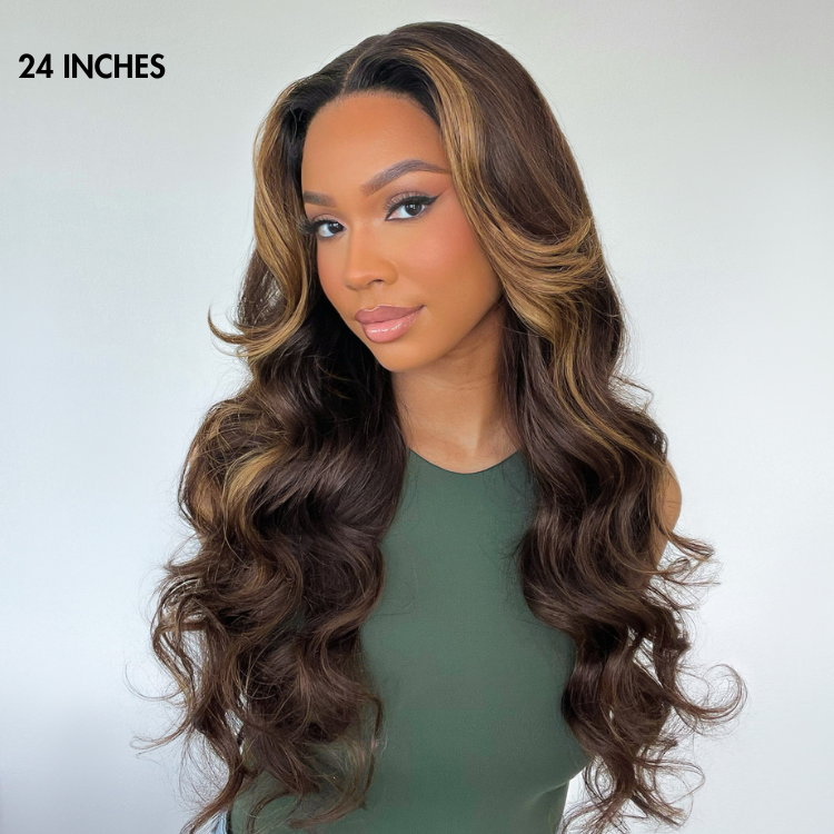 Special Deal | Breathable Cap Blonde Highlight Loose Wave Glueless 5x5 Closure HD Lace Wig with Curtain Bangs  - US ONLY-04