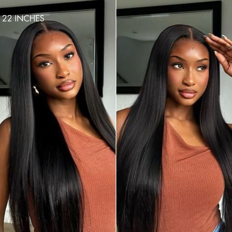 PreMax Wigs | Jet Black Middle Part Silky Straight Glueless 5x5 Closure Lace Wig Pre-Cut Lace-14