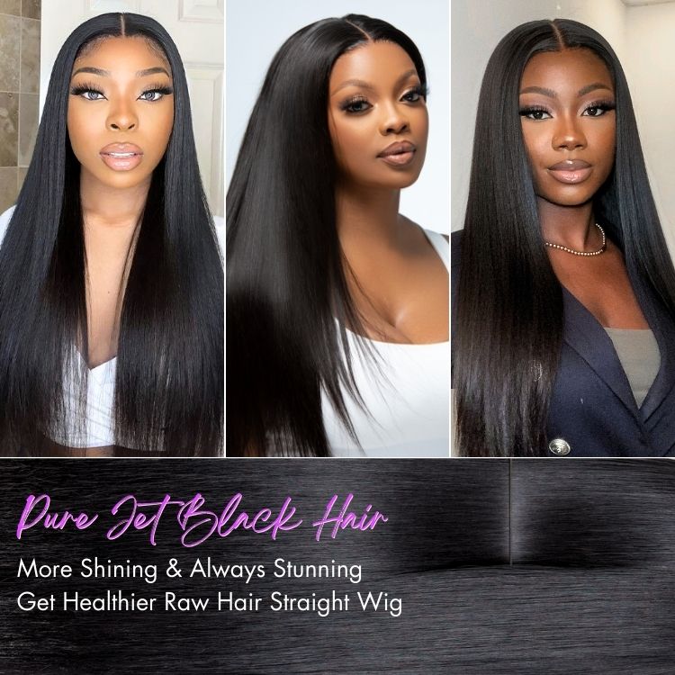 Jet Black Silky Straight Glueless 5x5 Closure Lace Wig