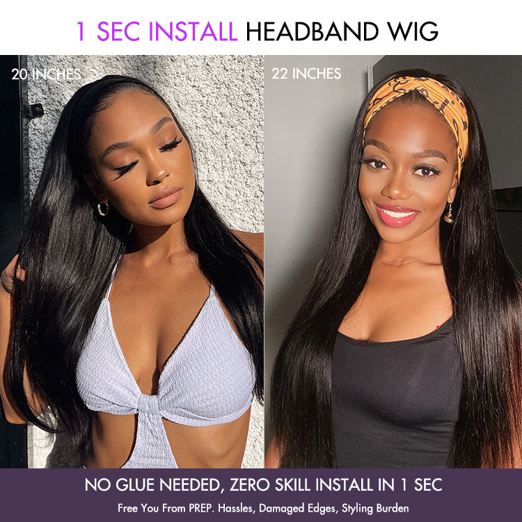 Put On & Go Silky Straight Headband Wig Beginner Friendly 100% Human Hair (Get Free Trendy Headbands) - US ONLY-08