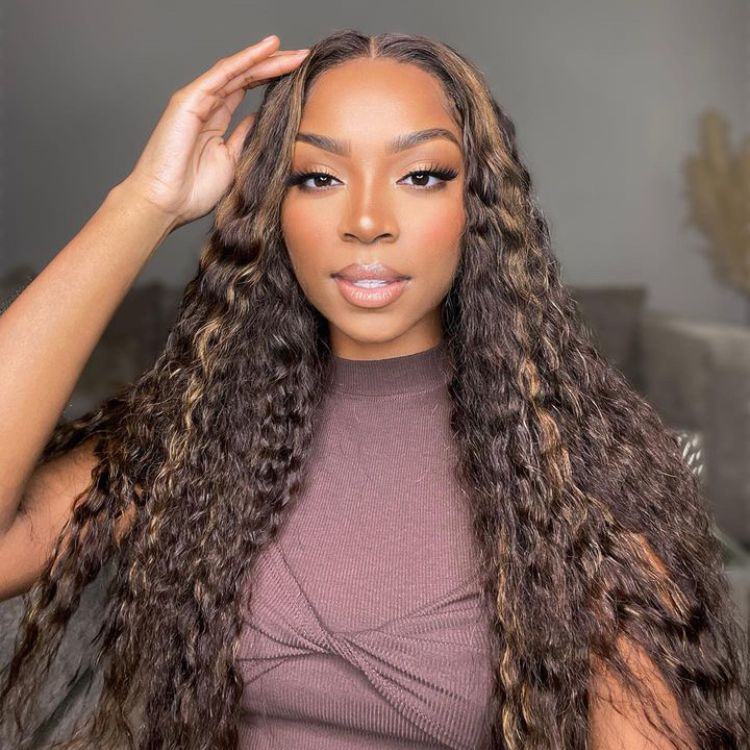 Boho-Chic | Flowy Bohemian 5x5 Closure Lace Glueless Mid Part Long Curly Wig 100% Human Hair - US Only-07