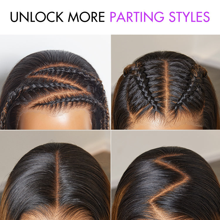 PreMax Wigs | Natural Looking Brown Highlight Silky Blunt Cut Bob Glueless 13x4 Frontal Pre-Cut Lace Wig-07