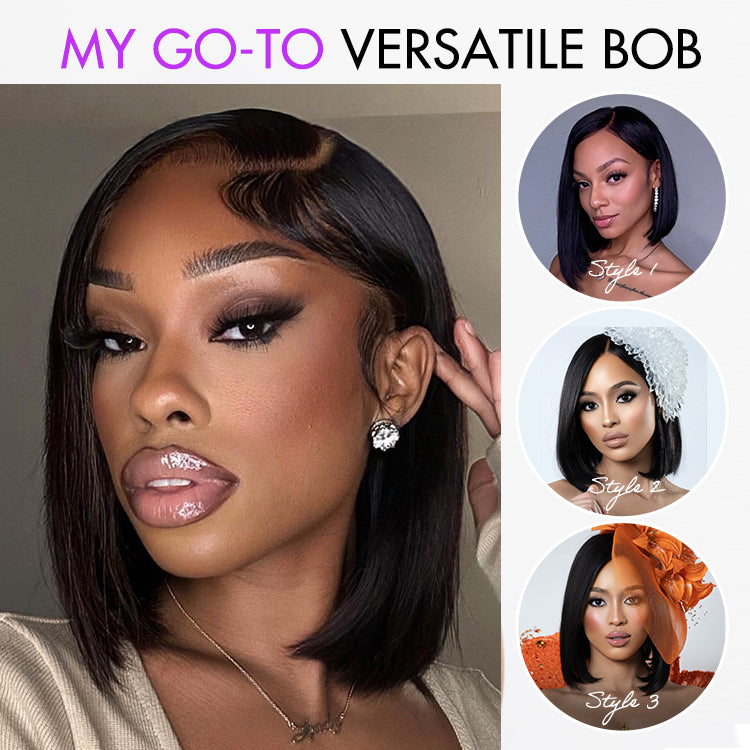 PreMax Wigs | Super Natural Hairline Silky Blunt Cut Bob Glueless 13x4 Frontal Lace Human Hair Short Wig Pre-Cut Lace-18