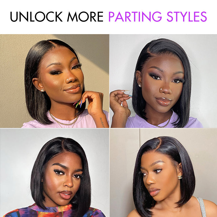Silky Blunt Cut Bob Glueless 13x4 Frontal Lace Human Hair Short Wig