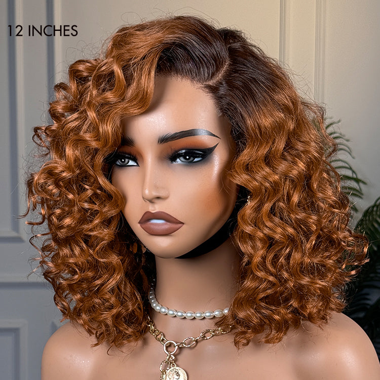 Curly short ombré auburn  brown lace Wig 2020 wig ASPECIALUNIT-Malaysian Hair Ombre Curly Bob Lace Front Wig  main image 4