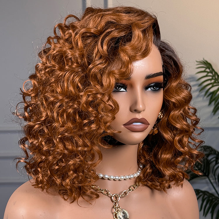 Ginger Ombre Bouncy Curly Glueless Minimalist HD Lace Short Wig 100% Human Hair-02