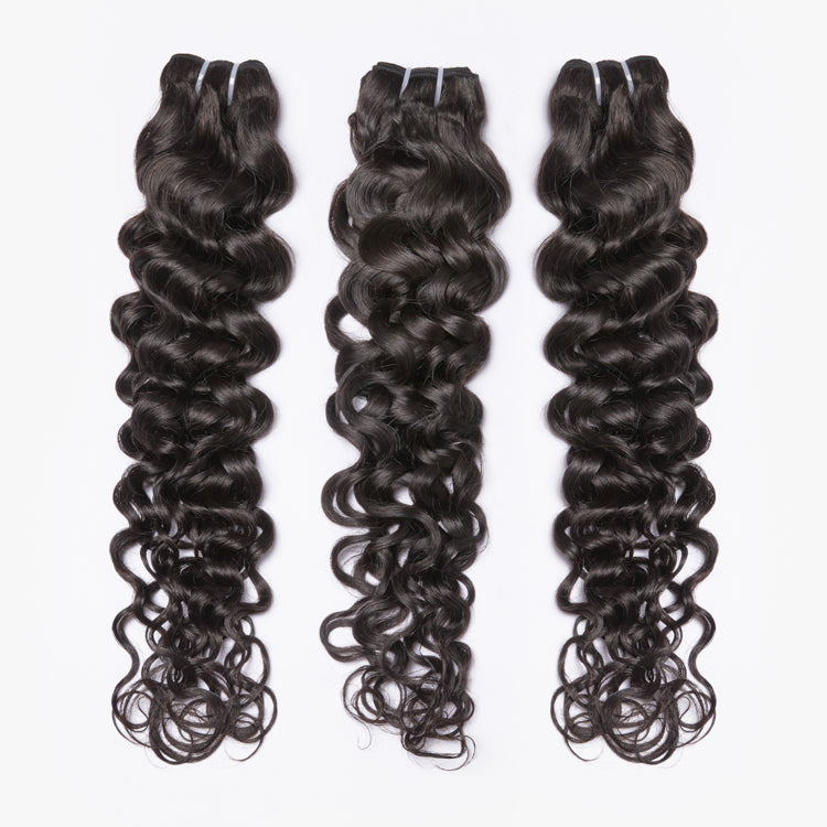 Luvme 3-piece virgin human hair bundles with body wave, water wave, deep wave, yaki straight, and silky straight textures.
