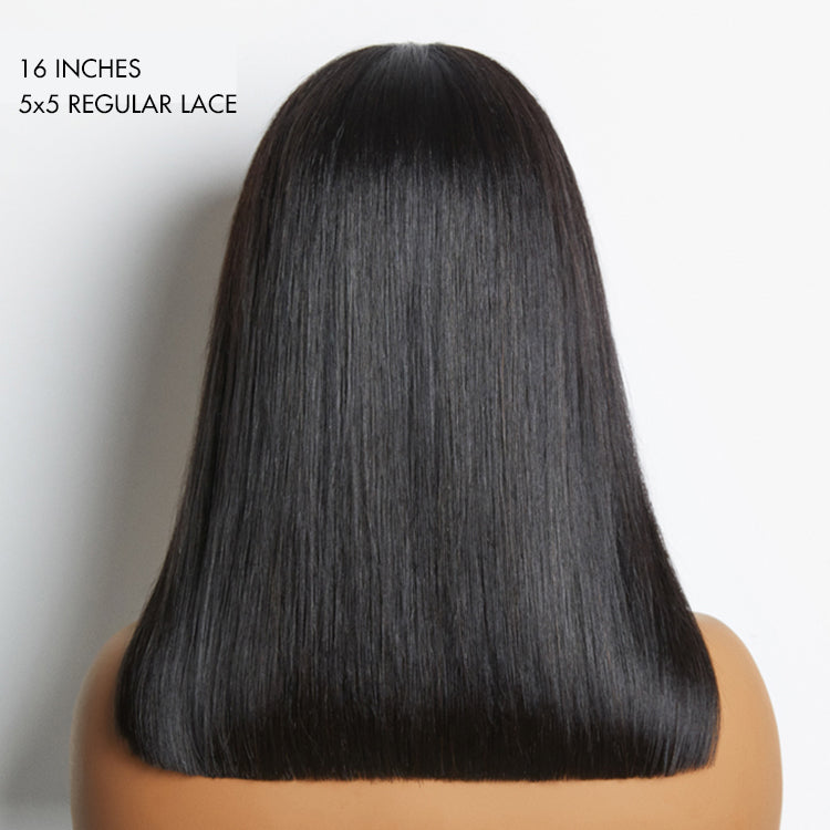 Luvme Hair PreMax Wigs silky blunt cut 5x5 closure lace shoulder-length bob wig with bleached, pre-plucked hair.