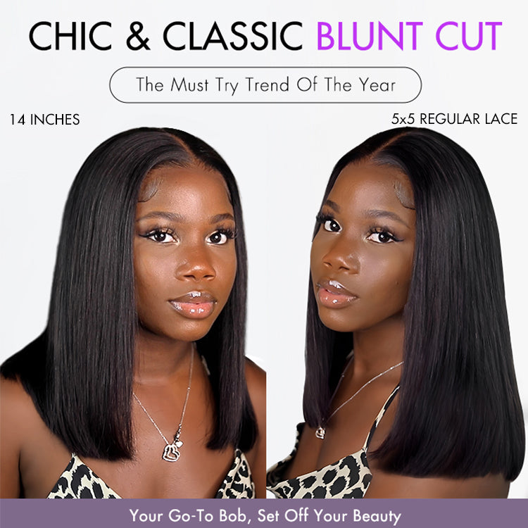 Luvme Hair PreMax Wigs silky blunt cut 5x5 closure lace bob wig, shoulder length, pre-plucked and bleached for natural look