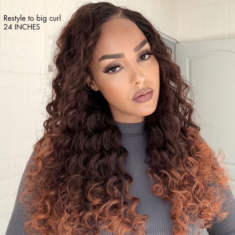 Luvme Hair PartingMax Glueless Wig Ombre Copper Brown Water Wave 7x6 Closure HD Lace Wig  - US Only-15