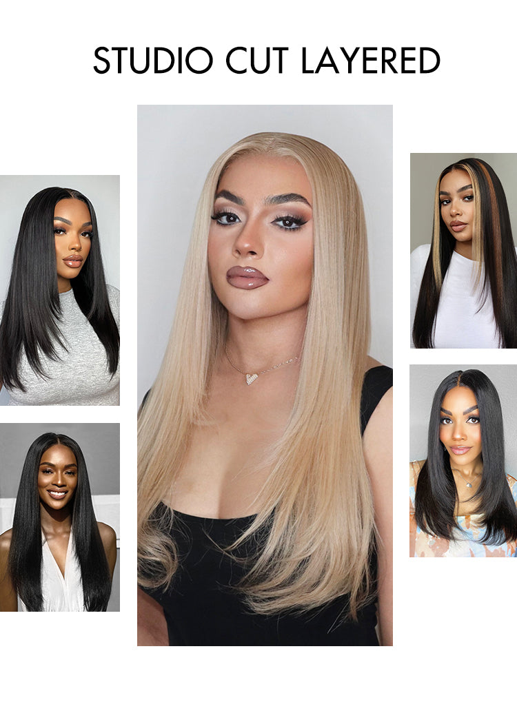 Limited Design | Blow Out Layered Cut C Part Glueless 5x5 Closure HD Lace Wig with Bangs| Large & Small Cap Size-08